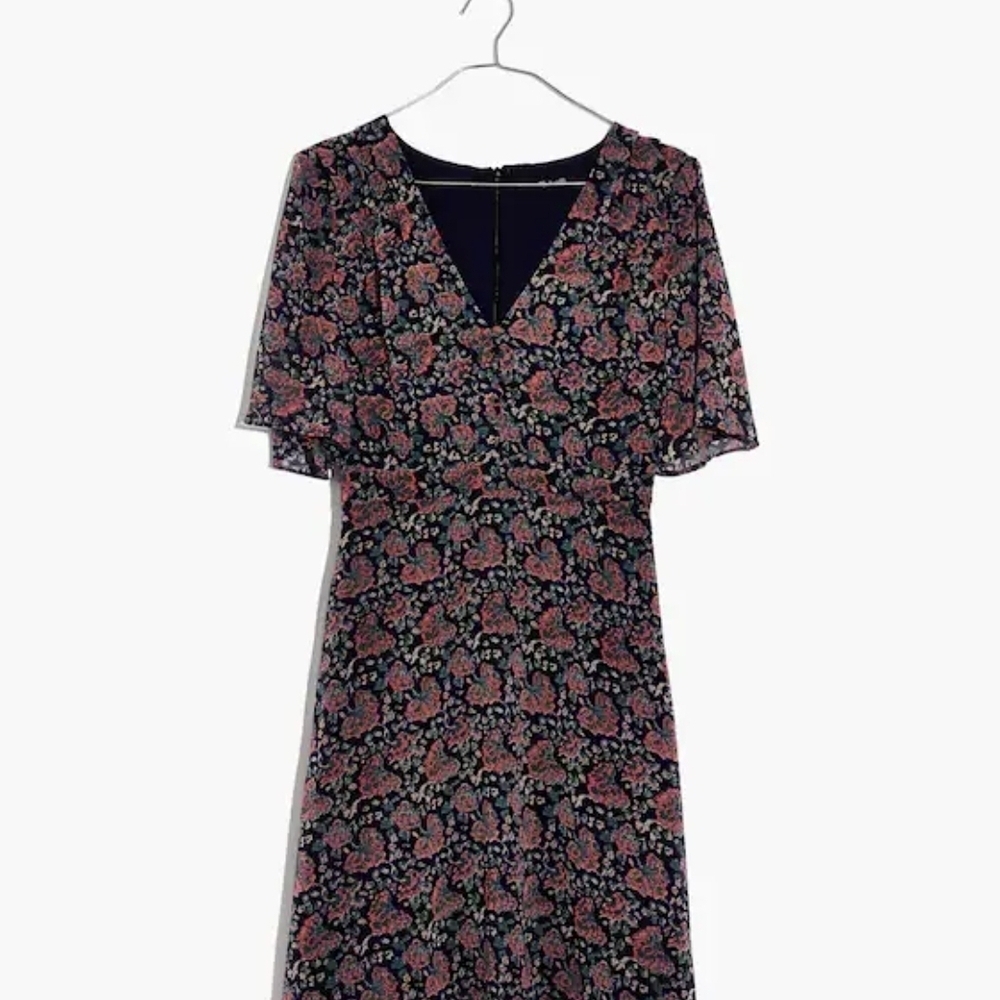Madewell Wome's Black and Pink Floral Midi Dress Size 10
